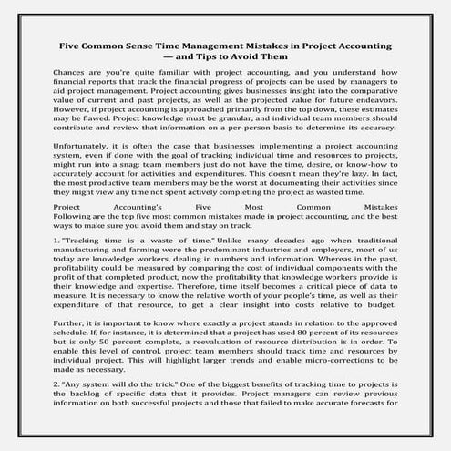 Five common sense time management mistakes in project accounting — and tips t...
