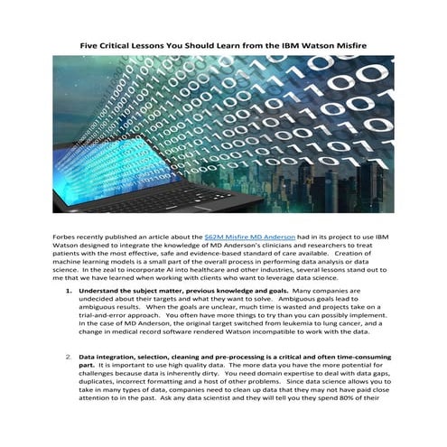 Five critical lessons you should learn from the IBM Watson misfire   slideshare