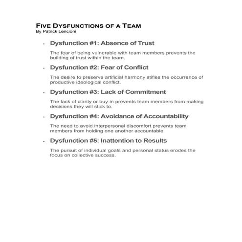Five dysfunctions of a Team