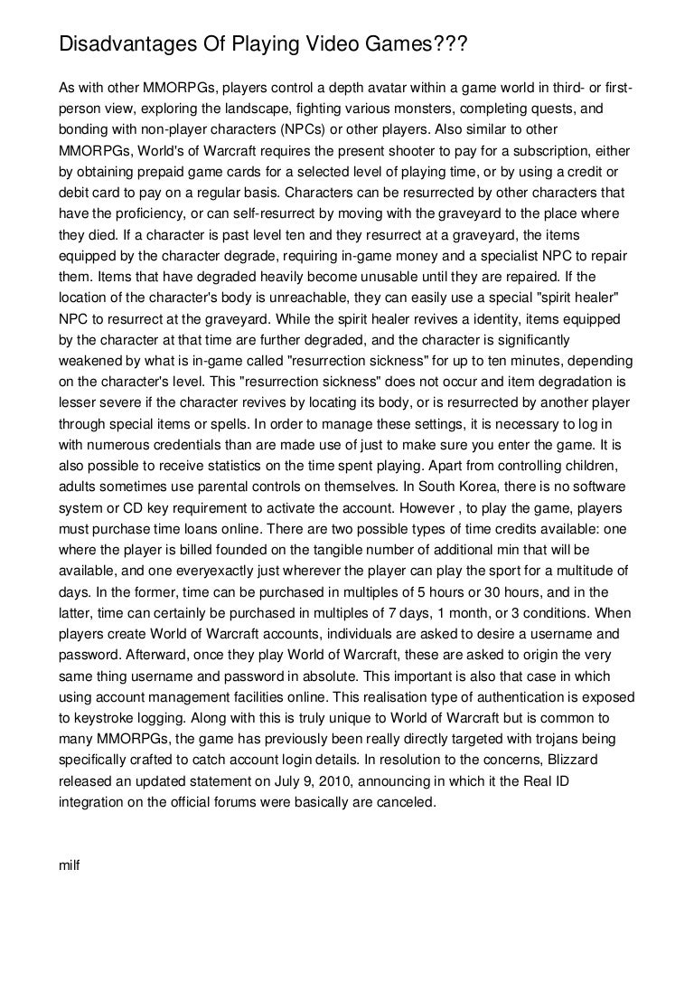 Disadvantages Of Playing Video Games???