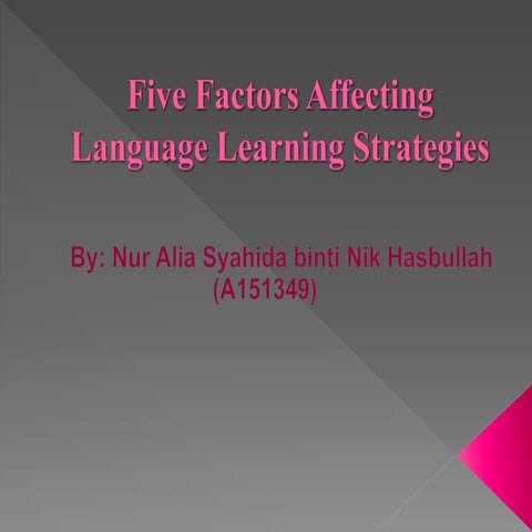 Five factors affecting language learning strategies by Nur Alia Syahida