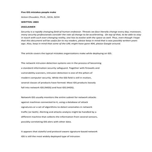 Five IDS mistakes people make