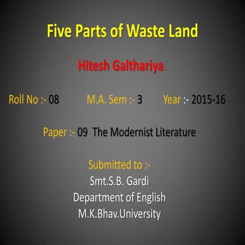 Five parts of waste land Poem.