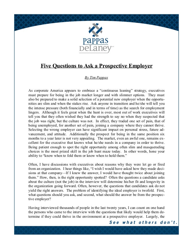 Five Questions To Ask Your Next Employer