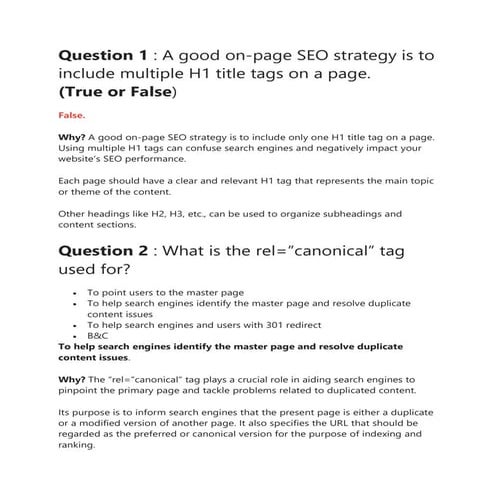 SEO exam - 50 Questions with answers | PDF