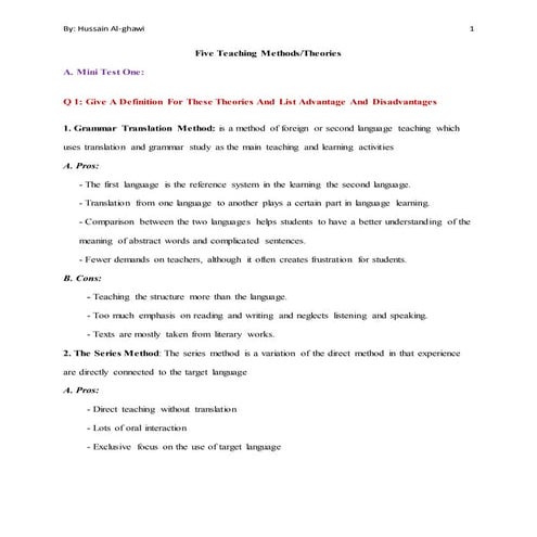 Five teaching methods/Theories