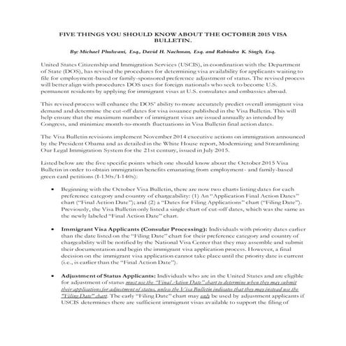 FIVE THINGS YOU SHOULD KNOW ABOUT THE OCTOBER 2015 VISA BULLETIN.