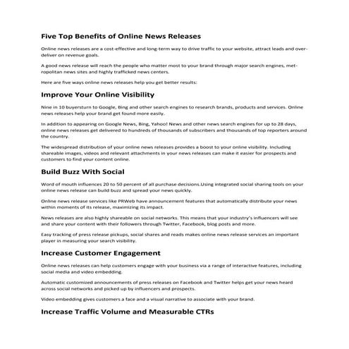 Five top benefits of online news releases