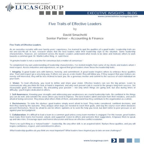 Five Traits of Effective Leaders