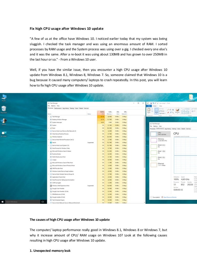 Fix high cpu usage after windows 10 update