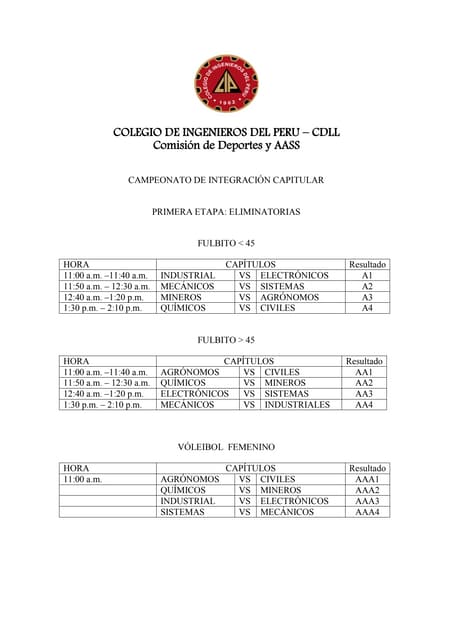 Fixture Campeonato de Integración C...