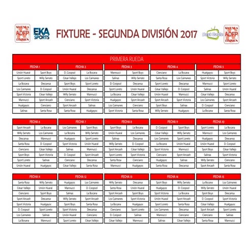 FIXTURE (IyII RUEDA) TORNEO DE LA SEGUNDA DIVISIÓN 2017