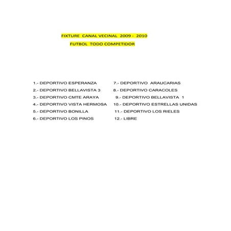 Fixture  Canal Vecinal  2010