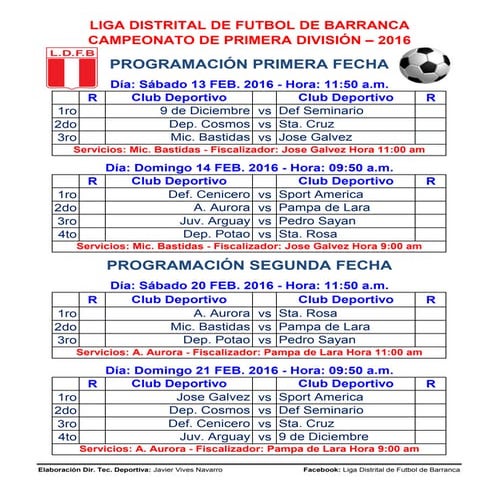 Programación de la 1era y 2da fecha