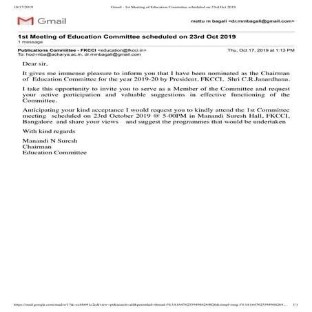 FKCCI - Education Committee / MM Bagali / Higher Education / India 