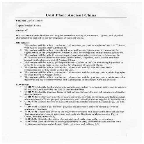 Ancient China Unit Plan
