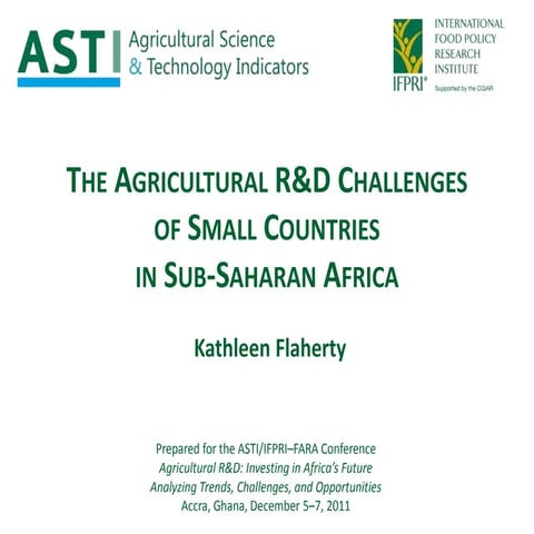 The Agricultural R&D Challenges of Small Countries in Sub-Saharan Africa 