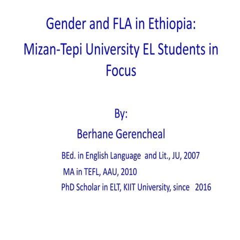Foreign Language Anxiety in Ethiopia by Berhane Gerencheal