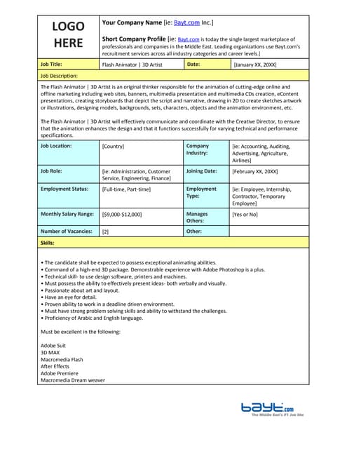 job description for animator