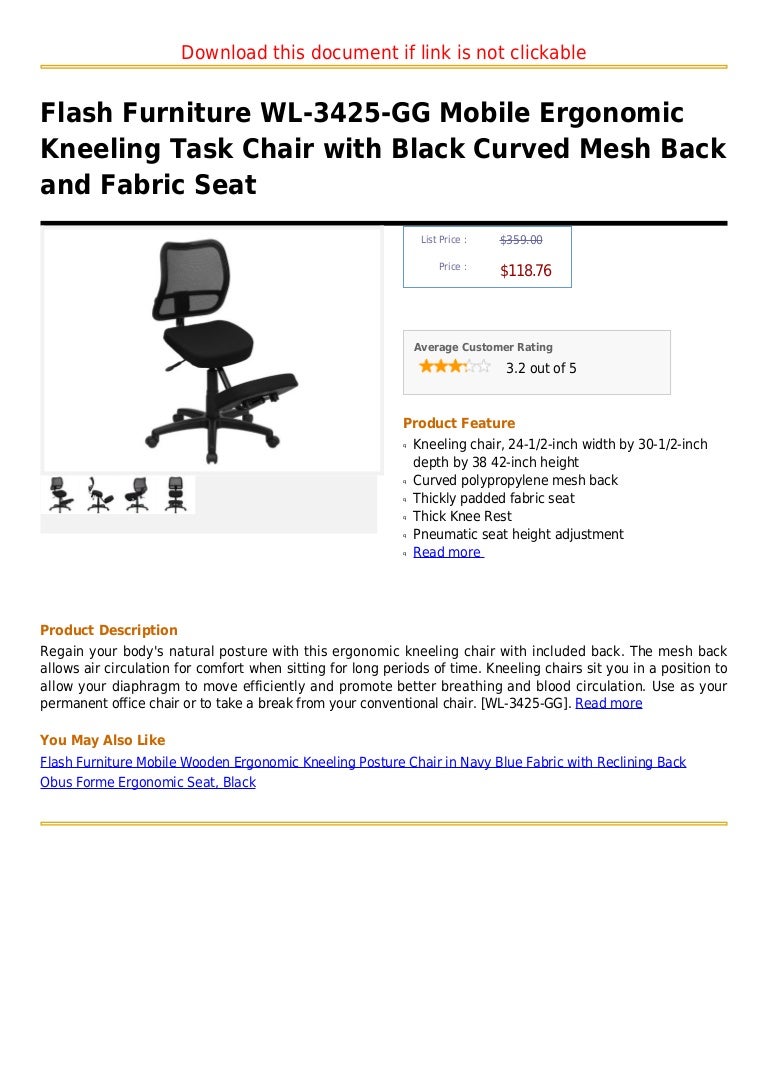 Flash Furniture Mobile Ergonomic Kneeling Task Chair with Black Curved Mesh Back and Fabric Seat