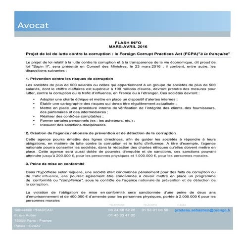 Projet de loi de lutte contre la corruption : le Foreign Corrupt Practices Ac...