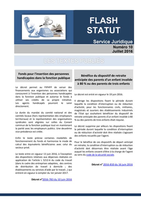 Flash statut n°10  juillet 2016