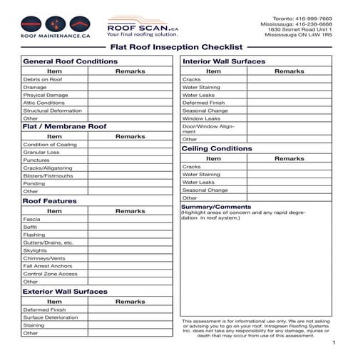 Flat Roof Inspection Checklist