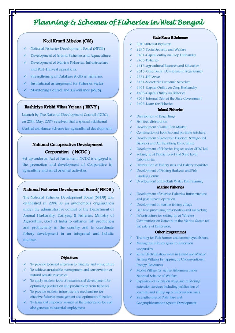Planning Schemes Of Fisheries In West Bengal