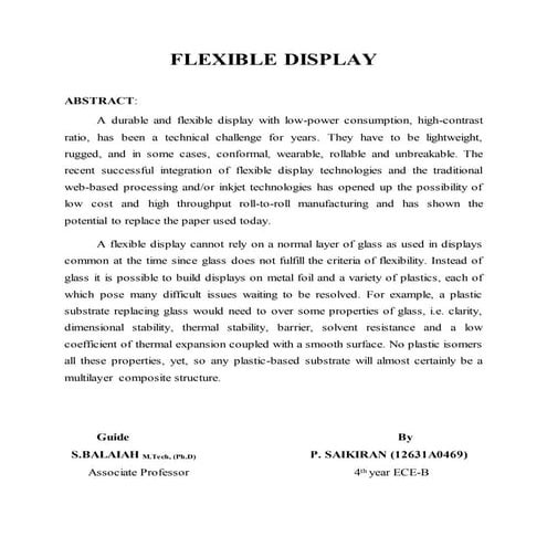 FLEXIBLE DISPLAY ABSTRACT BY SAIKIRAN PANJALA