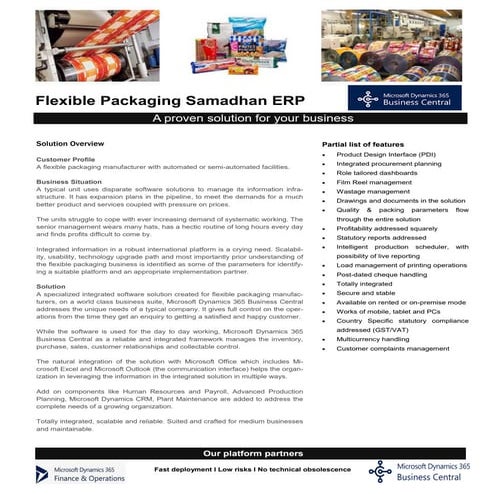 ERP Software for Flexible Packaging | Samadhan's Microsoft Dynamics 365 Solution
