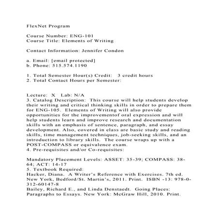 FlexNet ProgramCourse Number ENG-101Course Title Elements of.docx