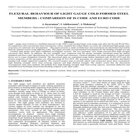 Flexural behaviour of light gauge cold formed steel members   comparison of i...
