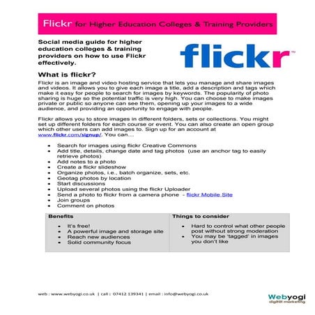 Social media guide : Flickr for higher/further education colleges & training ...