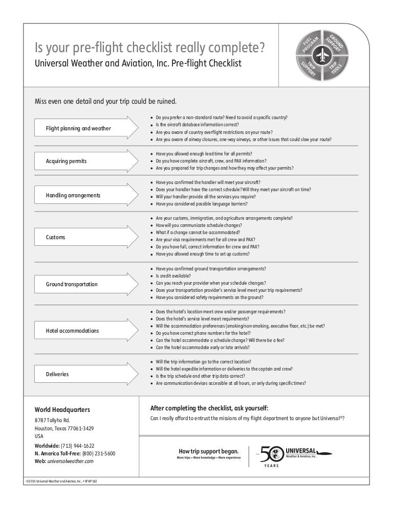 Fligh planning pre flight pilot checklist
