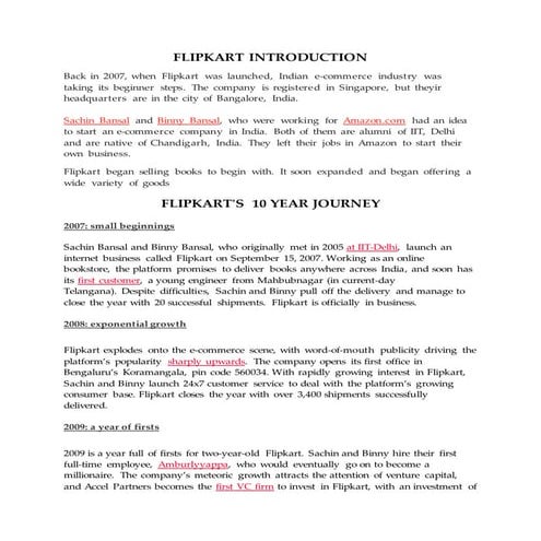 Flipkart history and valuation over the years