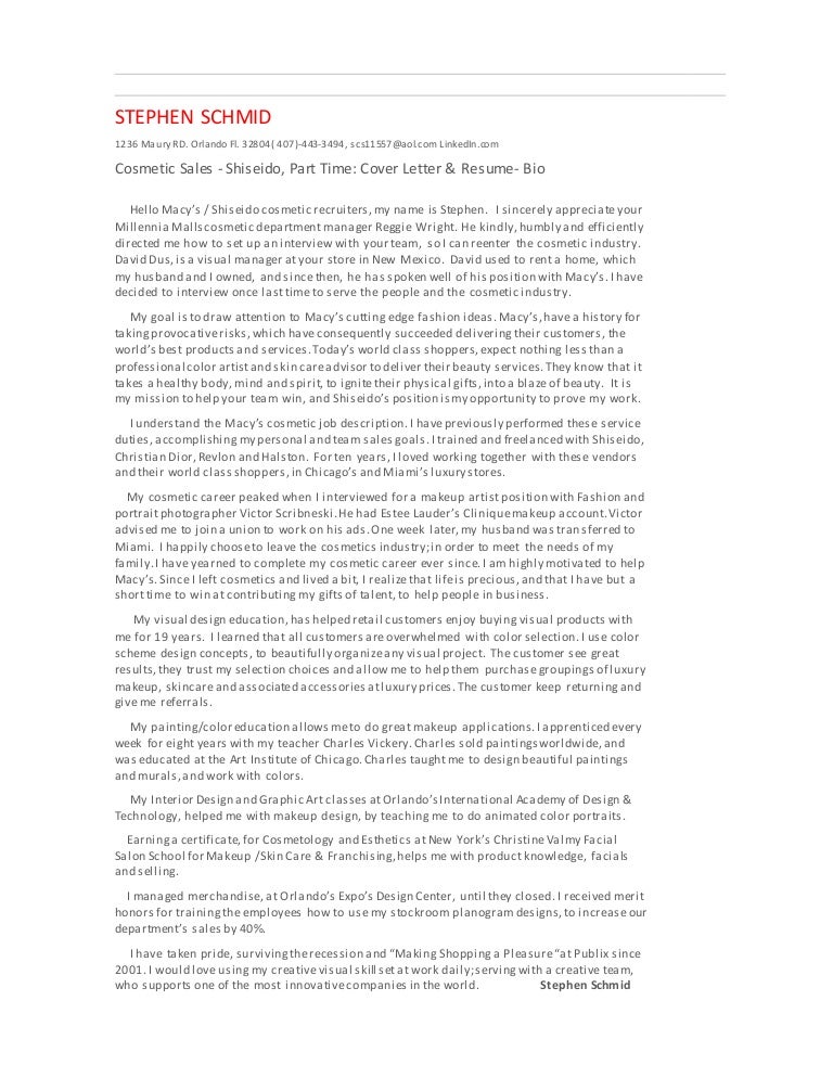 fl mall shiseido resume cover letter