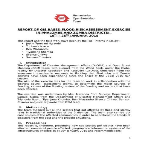 GIS based flood risk assessment exercise in Phalombe and Zomba districts: 19t...