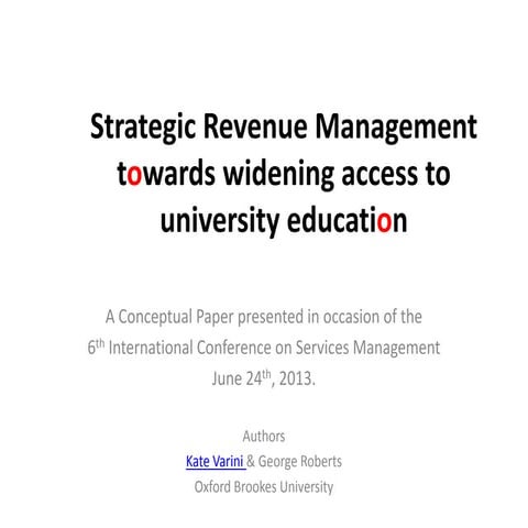 Strategic Revenue Management towards widening access to university education 