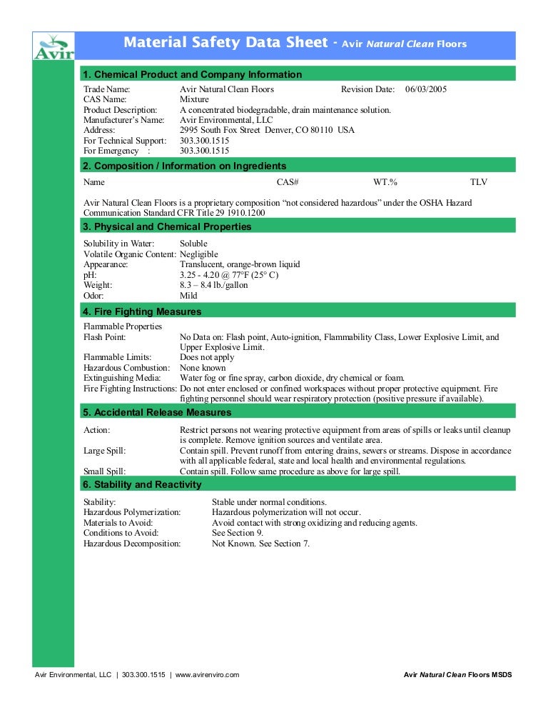 Floor cleaner msds