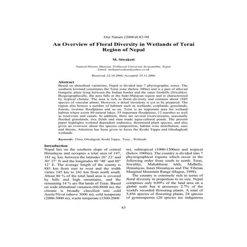 Floral Diversity In Wetlands Of Nepal In Terai Region Of Nepal