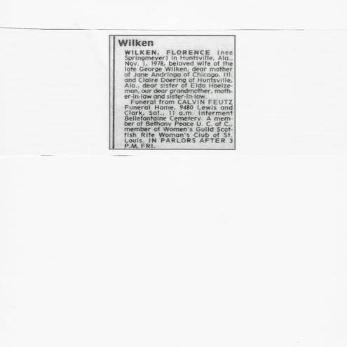 Obituary for Florence Wilken nee Springmeyer (1978).pdf