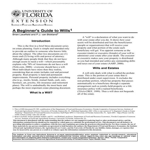 A Beginner's Guide to Wills: Florida Guide to making a Will by University of ...