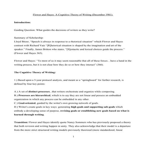 Flower and Hayes: Cognitive Process Theory of writing