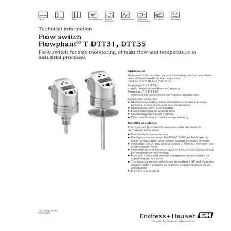 Flowphant t dtt31, dtt35 endress+hauser datasheet-flow switch