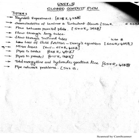 Unit IV - Flow through pipes hand written notes