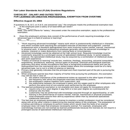 FLSA "Learned or Creative Professional Exemption From Overtime