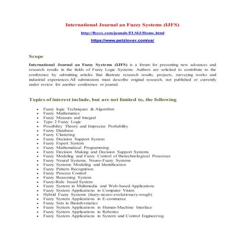 International Journal an Fuzzy Systems (IJFS) 