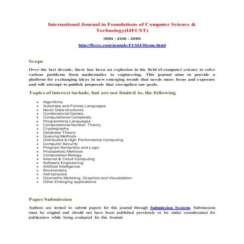 International Journal in Foundations of Computer Science & Technology(IJFCST)