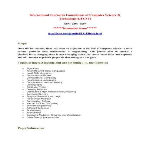 International Journal in Foundations of Computer Science & Technology(IJFCST)