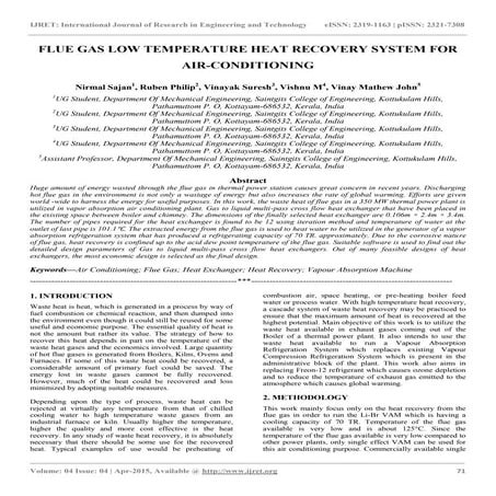 Flue gas low temperature heat recovery system for air conditioning